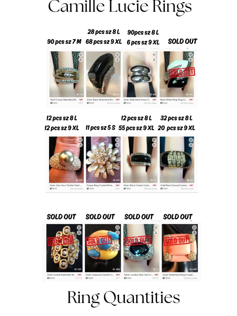 Camille Lucie Rings Wholesale Lot Quantity Update